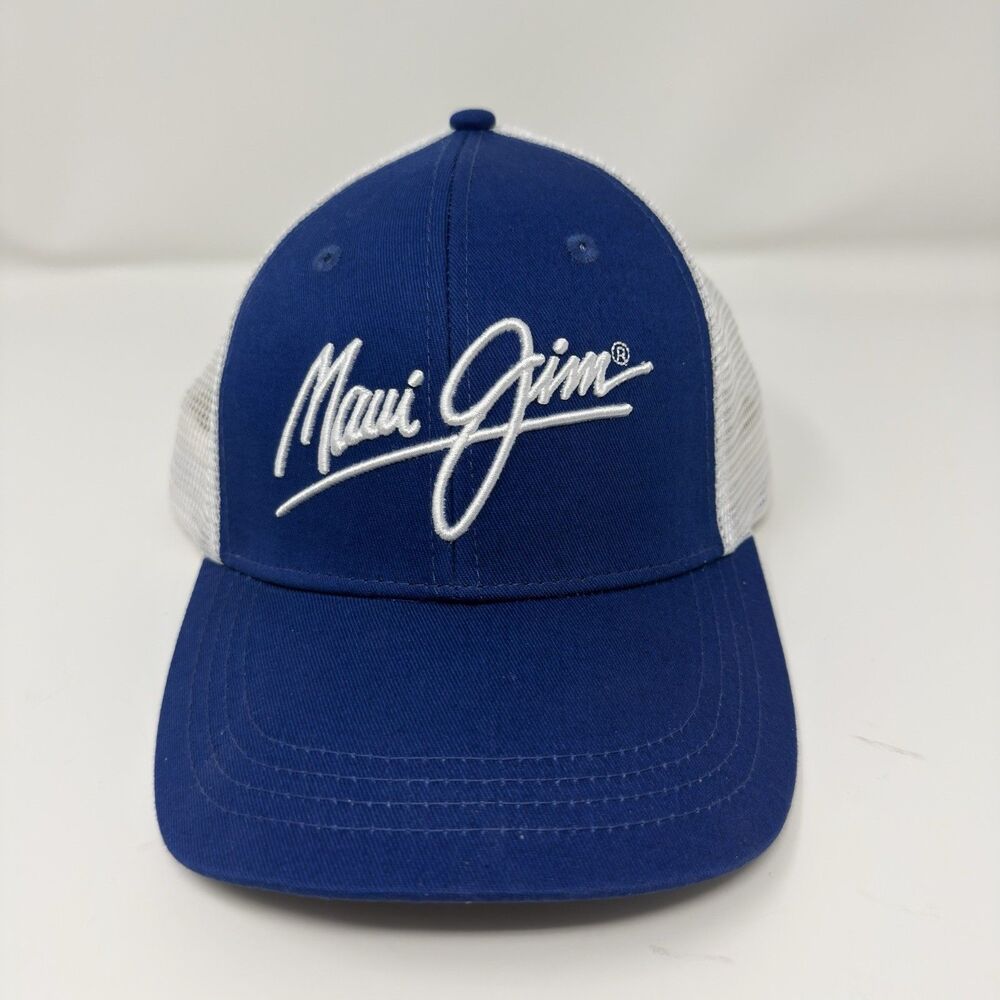 Maui Jim Trucker Hat Mens OS Blue White Mesh Snapback Baseball Cap NWOT